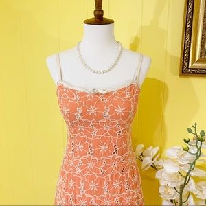 Orange A-line floral embroidered vintage dress
